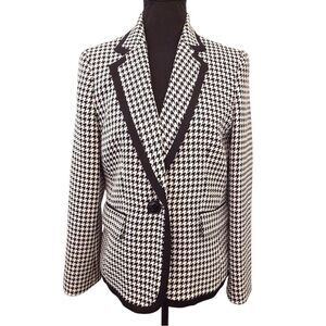 KASPER Houndstooth Blazer Size 8P Women's Black White Suit Coat Jacket Ladies